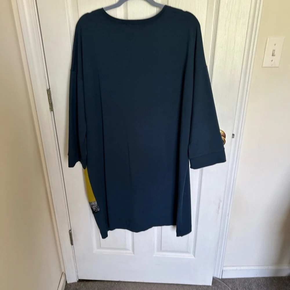 Relaxed Teal Dress with Contrast Pocket - Picture 2 of 2